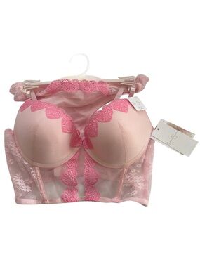 NEW 2 Piece Lingerie Jessica Simpson Lace Heart Long Line Bra & Matching Thong